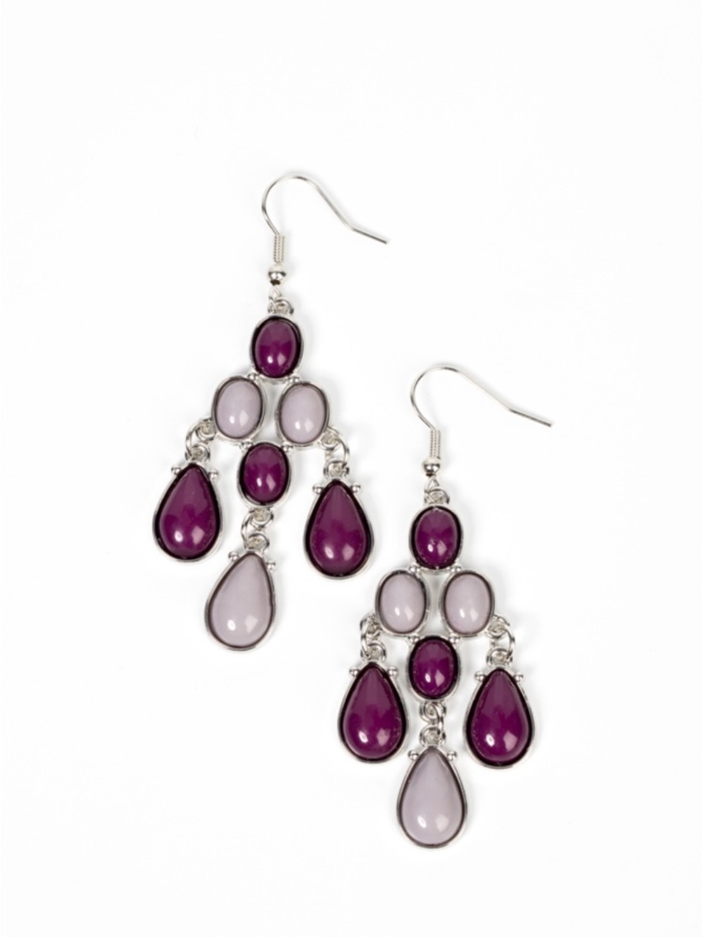 E-78 Silver Chandelier Earrings with Purple and Lavender Stones